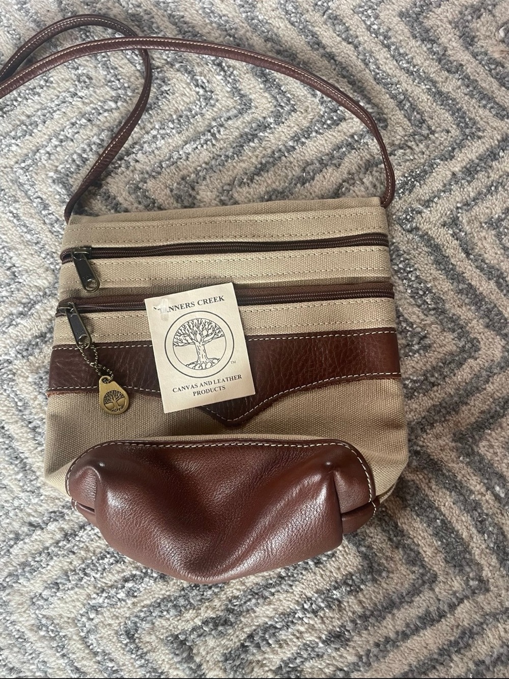 Tanners Creek Canvas Crossbody Bag in Beige and Brown NWT